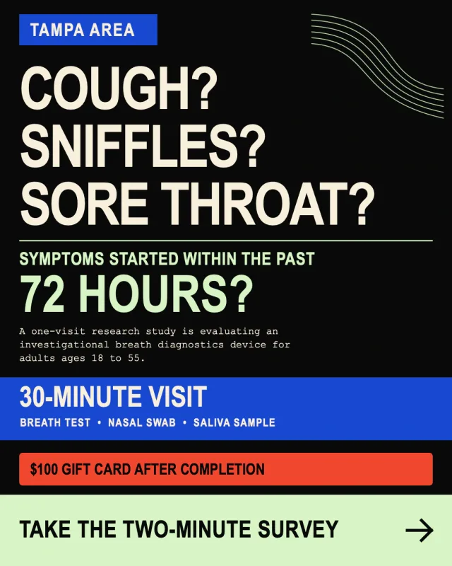 Tampa-area breath diagnostics research study advertisement
