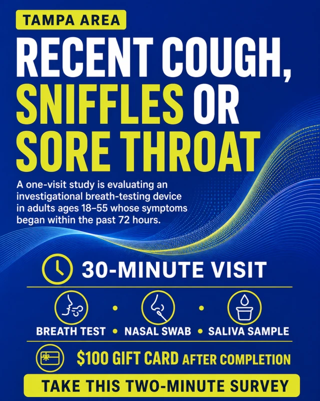 Tampa-area breath diagnostics research study advertisement